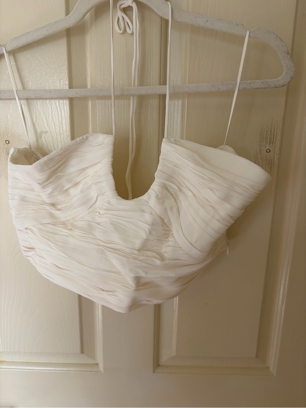Zara White Ruched Spaghetti-Strap Crop Top